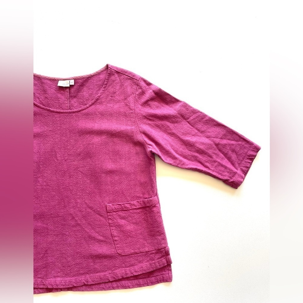 KLEEN Lagenlook textured Linen Magenta 3/4 sleeve pocket top size xs